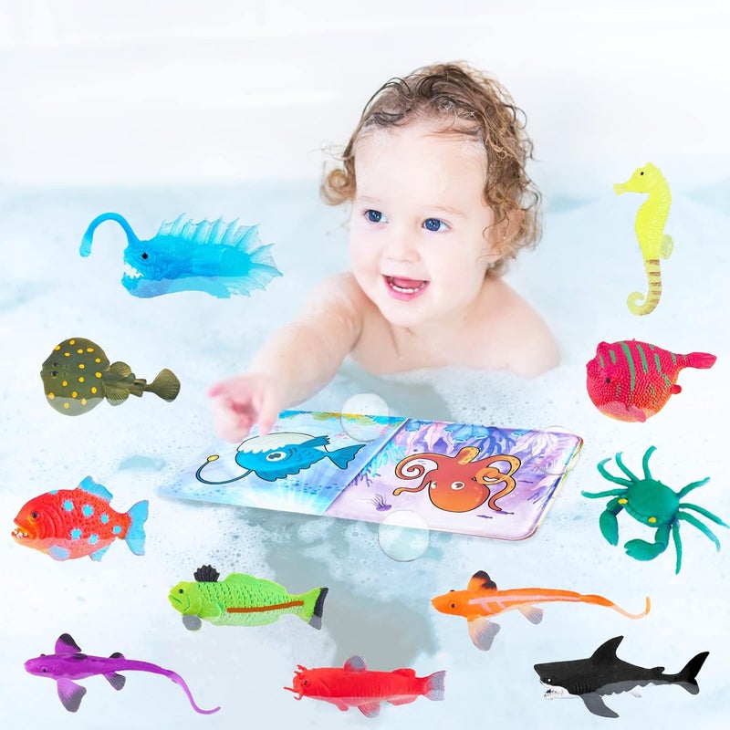 STAUD Color Changing Mold Free Bath Toys for Toddlers & Kids - Color Change Sea Creatures Ocean Animal Toys & Glow in The Dark Toy with Bath Book (13 Pack) - Image 4